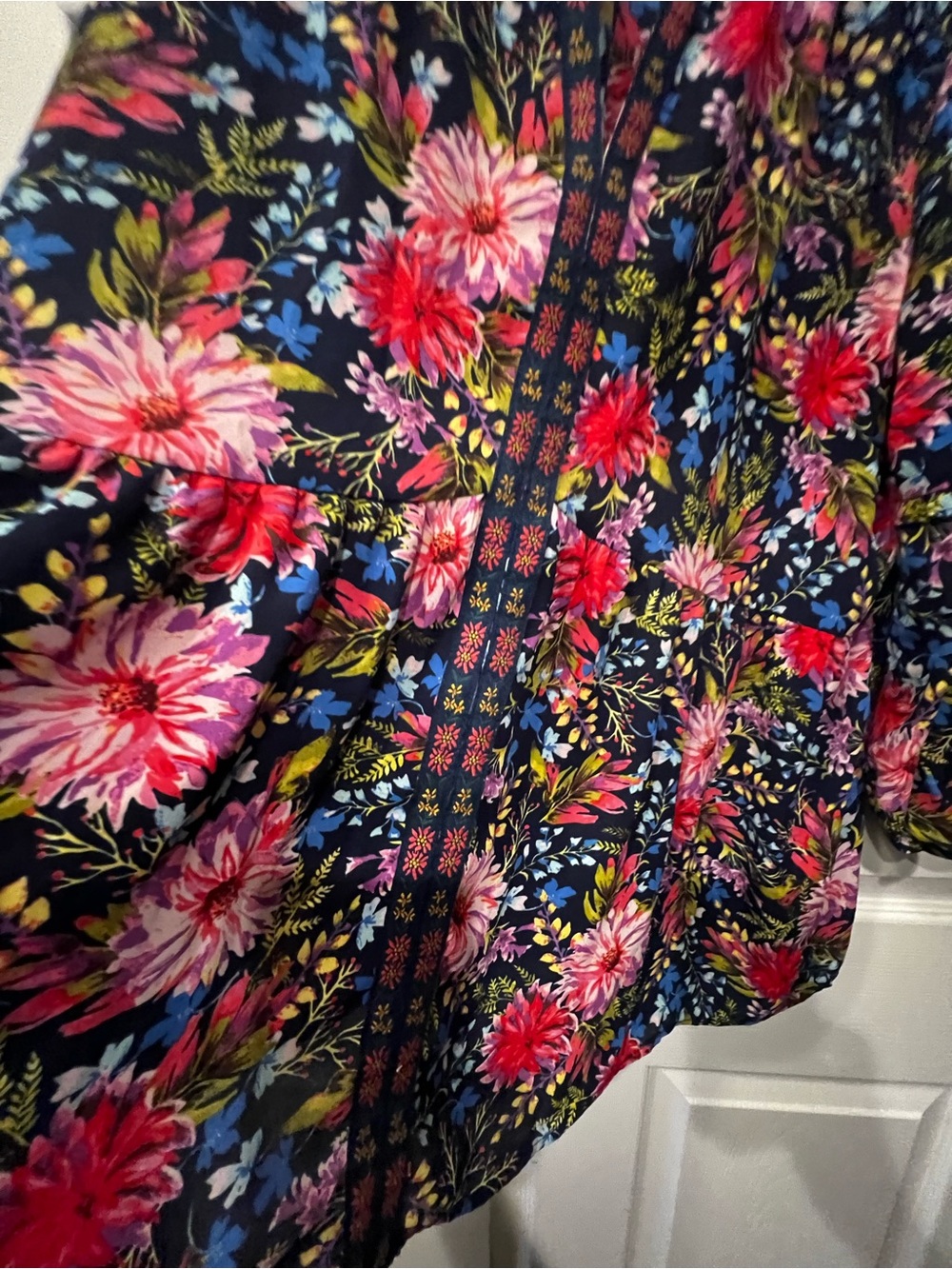 The Pioneer Woman Navy Floral Tunic Top with Pink & Red Blooms - Picture 6 of 9